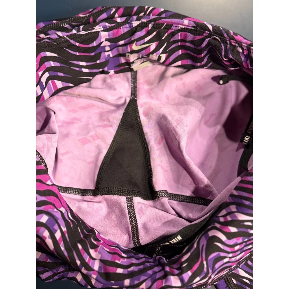 Nike Running Dri-FIT‎ Athletic Leggings Purple Abstract Print Cropped Womens M